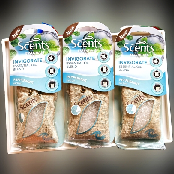 NWT 》3×《 SCENTS ESSENTIALS INVIGORATE ESSENTIAL OIL BLEND PEPPERMINT SACHETS! - Picture 1 of 11